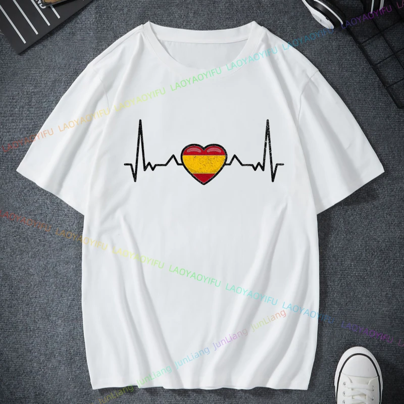 Ole Heart Spain Men Women Fashion Short Sleeve Tops 100% Cotton Funny Shirt Aesthetic Clothing Y2k Vintage Top Streetwear Tshirt