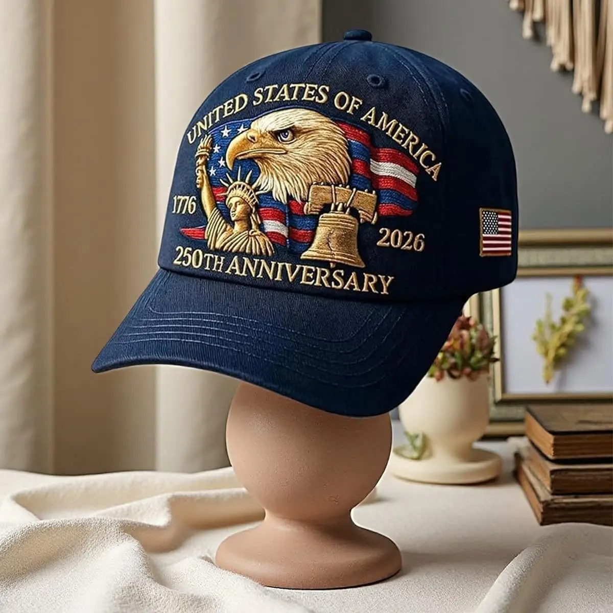 Eagle – Cappello del 250° anniversario degli Stati Uniti, berretto da baseball regolabile con ricamo dell'aquila calva, berretto patriottico retrò per uomo donna