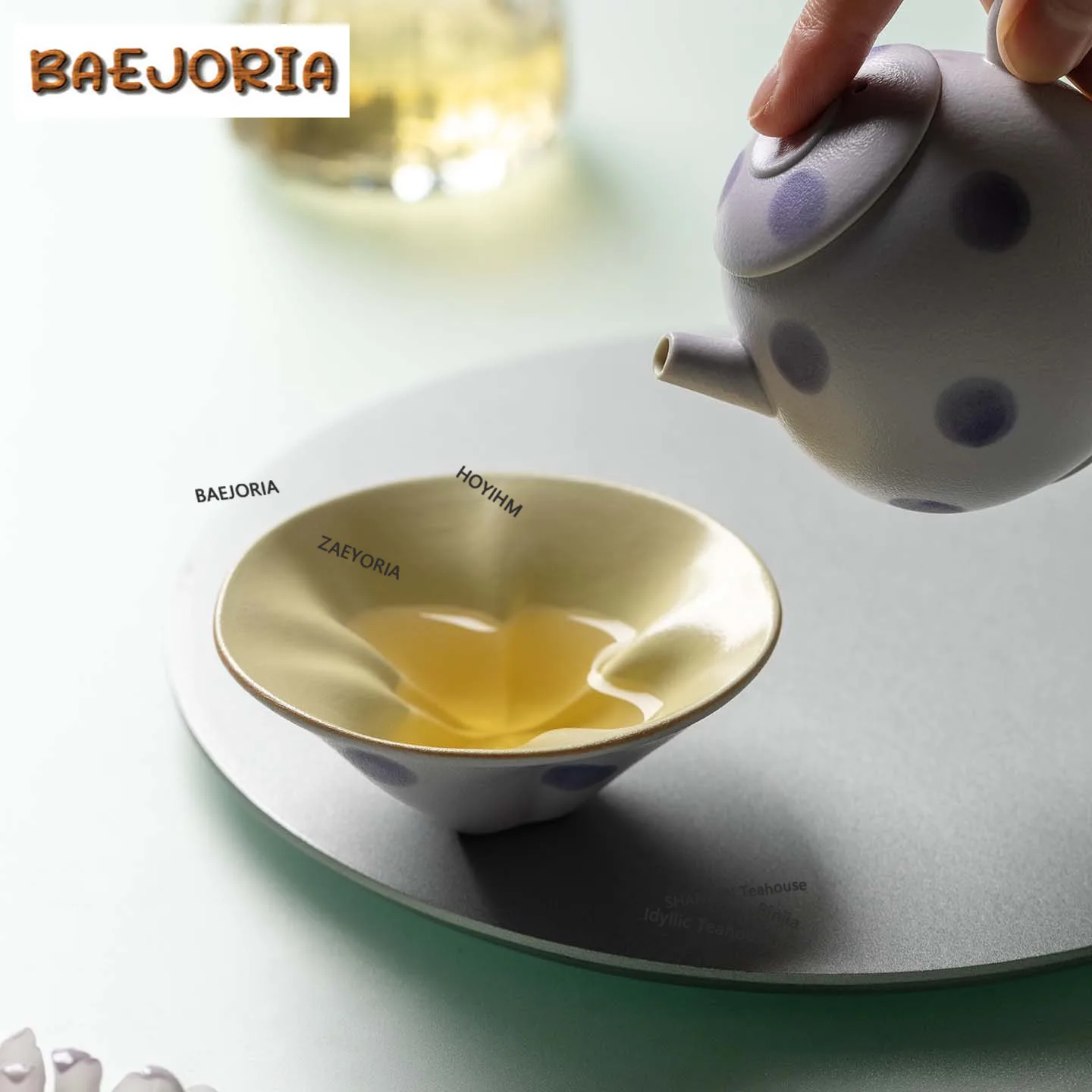 BAEJORIA 60ml Purple Polka Dot Butterfly Teacup Retro Tea Bowl Jug Tea-tasting Personal Cup Chazhan Master Cups Tea Services Cha