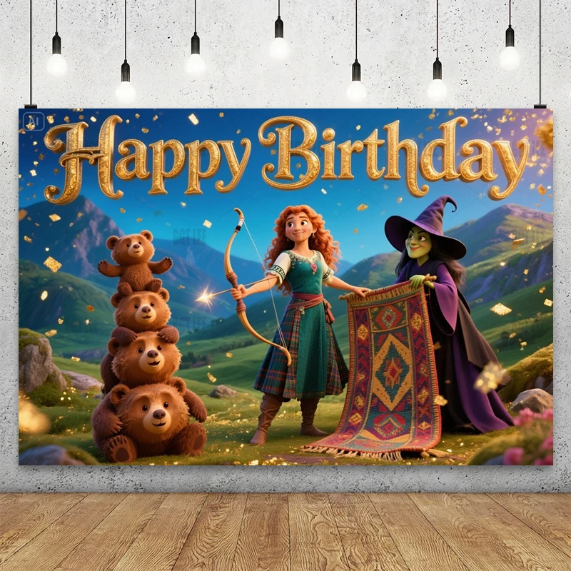 Фон Disney Brave Family Reunion Merida Queen Elinor для фотосъемки, баннер, виниловый декор, вечеринка с днем рождения, на заказ Фон Disney Brave Family Reunion Merida Queen Elinor для фотосъемки, баннер, виниловый декор, вечеринка с днем рождения, на заказ