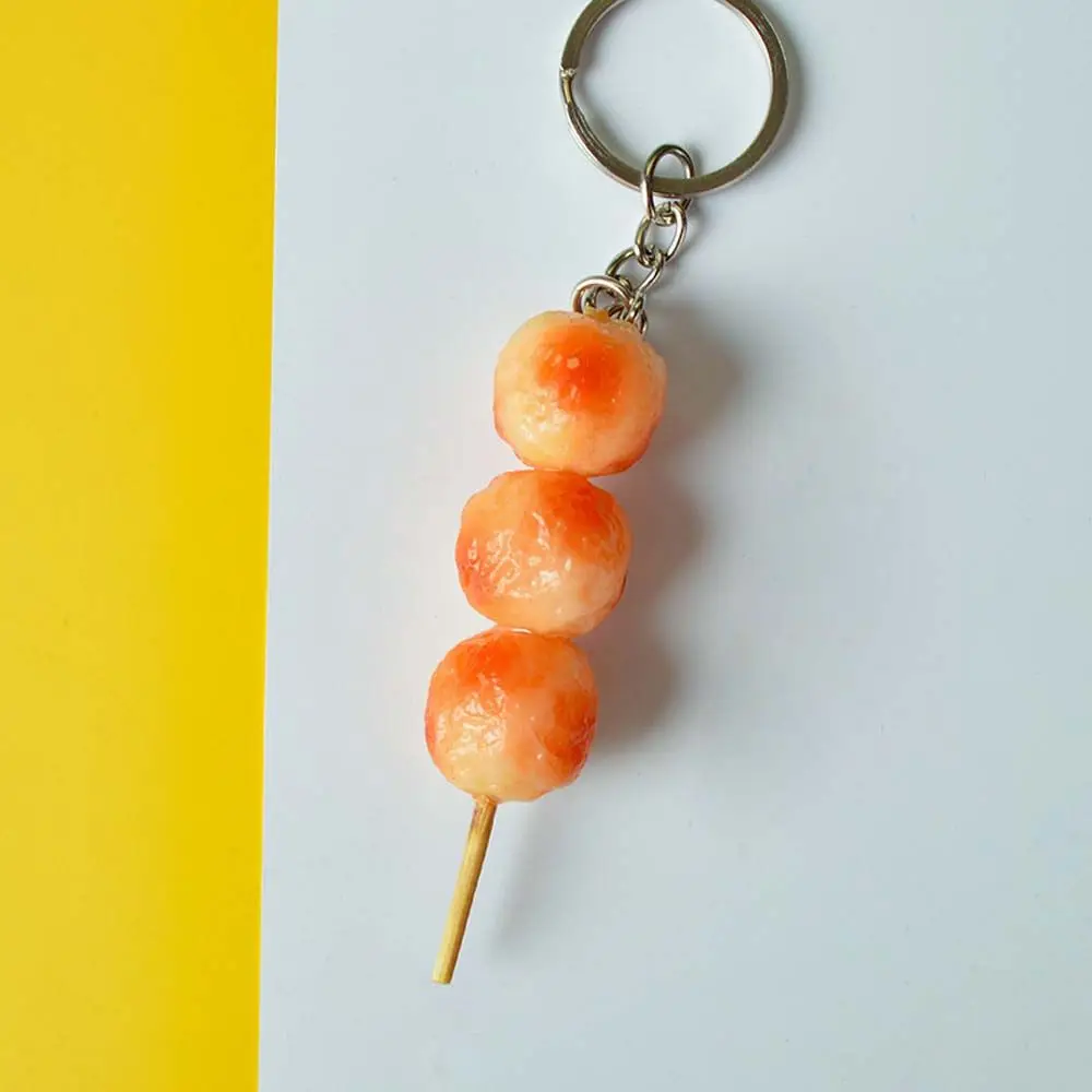 Must Gluten Oden puerta llave de coche pincho simulación BBQ llaveros comida falsa llavero joyería de moda para mujer colgante de bolso de estilo coreano