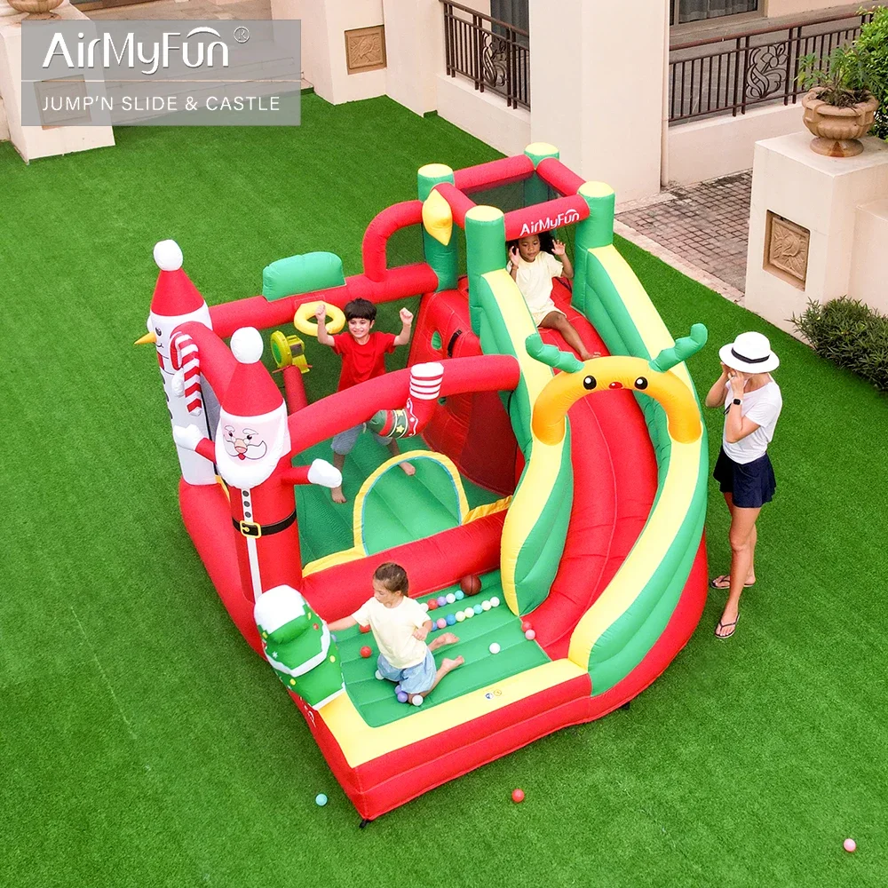 AirMyFun High Quality Christmas Party Inflatable Bounce House Santa Claus Bounce House With Slide Holiday Combo For Rental