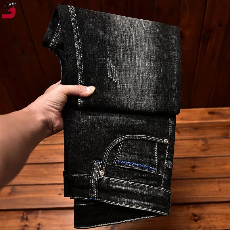 

High-end jeans men's autumn 2026 New Men's Fashion Street casual embroidered stretch slim denim trousers