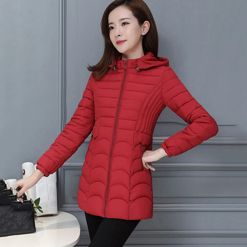 Winter Middle-aged Women Detachable Hooded  Warm Coat Largesize Loose Cotton Medium Long Outerwear Female Casual