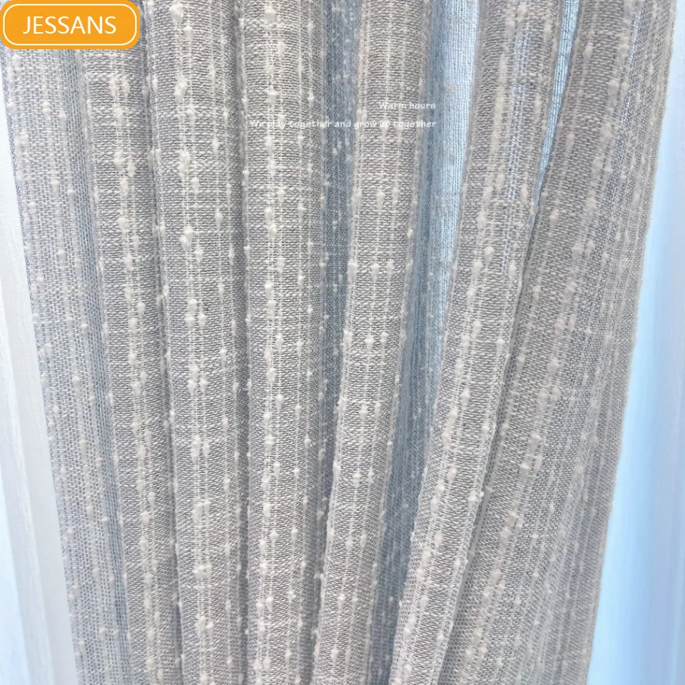 Light Gray Jacquard Cotton and Linen Window Screen Curtains for Living Room Bedroom French Window Balcony Window Customized