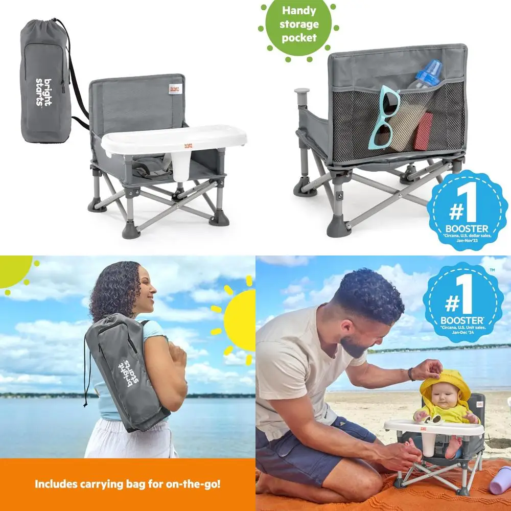 

Портативный складной стульчик для кормления с подносом, подходит для использования в помещении и на улице, серый, для детей от 6 месяцев до 3 лет