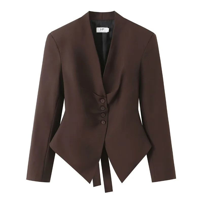 A New Summer Fashion Single-breasted Chest Pleated Unbuttoned Long-sleeved Suit Jacket for Women Patchwork Commuter Women’s Wear