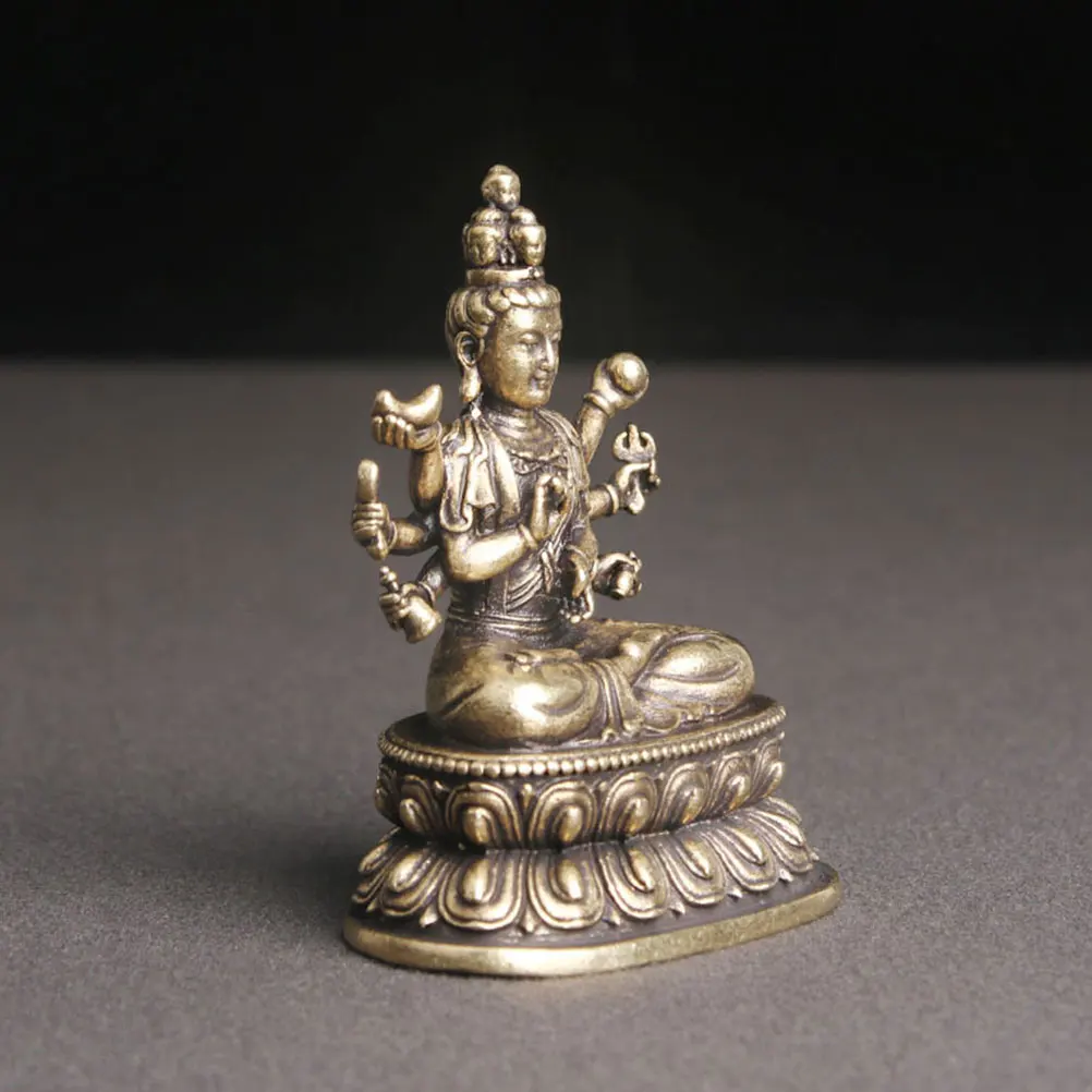 

Retro Brass Thousand-Hand Guanyin Buddha Statue Desktop Decor Premium Craft Golden Art Sculpture for Home Office Temple