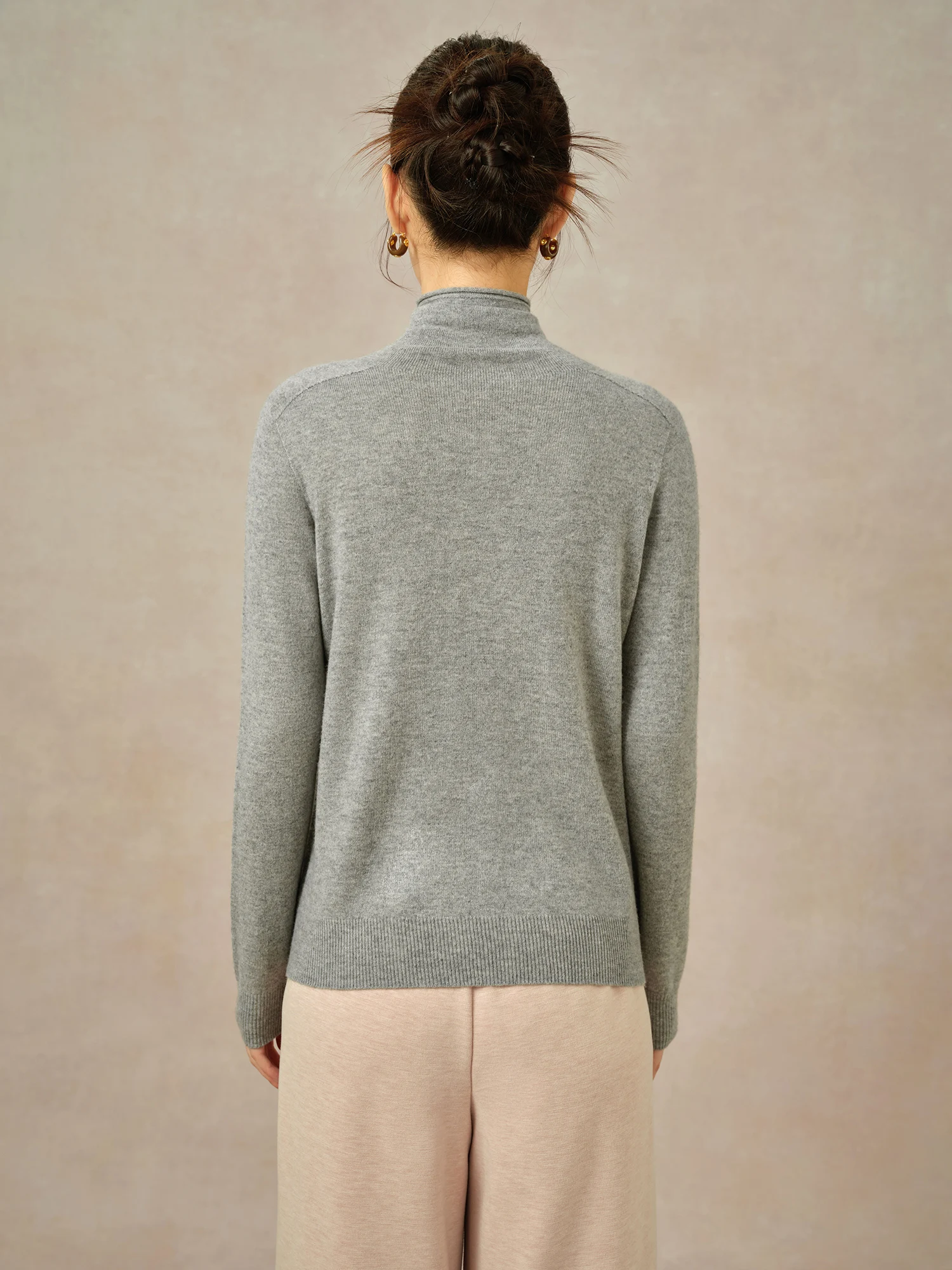 DUSHU 여성용 울 풀오버 100%, 라운드 넥, 베이지, 심플한 여성용 긴팔 스웨터 탑... - 4