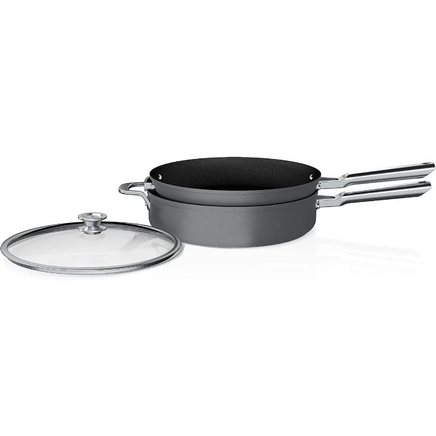 

Foodi NeverStick Premium 3Piece Cookware Set with Glass Lid AntiScratch Nest System HardAnodized Nonstick Durable and Ov