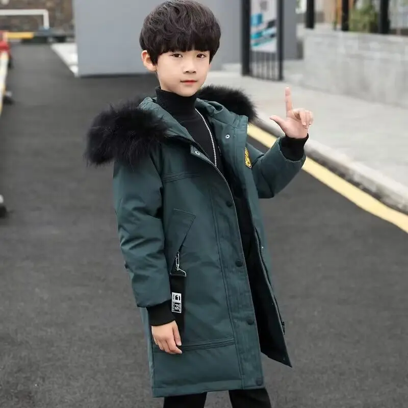 Boys Down Jackets 4-14 Years 2023 Winter Teen Boy Thick Warm Cotton Hooded Coats Outerwear Children Clothing Windbreaker Jackets