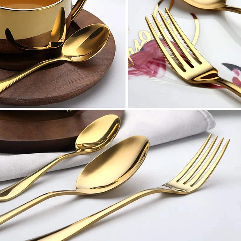 أوروبا مجموعة أدوات المائدة بسيطة الرجعية الفولاذ المقاوم للصدأ الخدمات صديقة للبيئة مجموعة أدوات المائدة 24 قطعة Juegos دي Vajilla ديكور المنزل EC50CJ #2