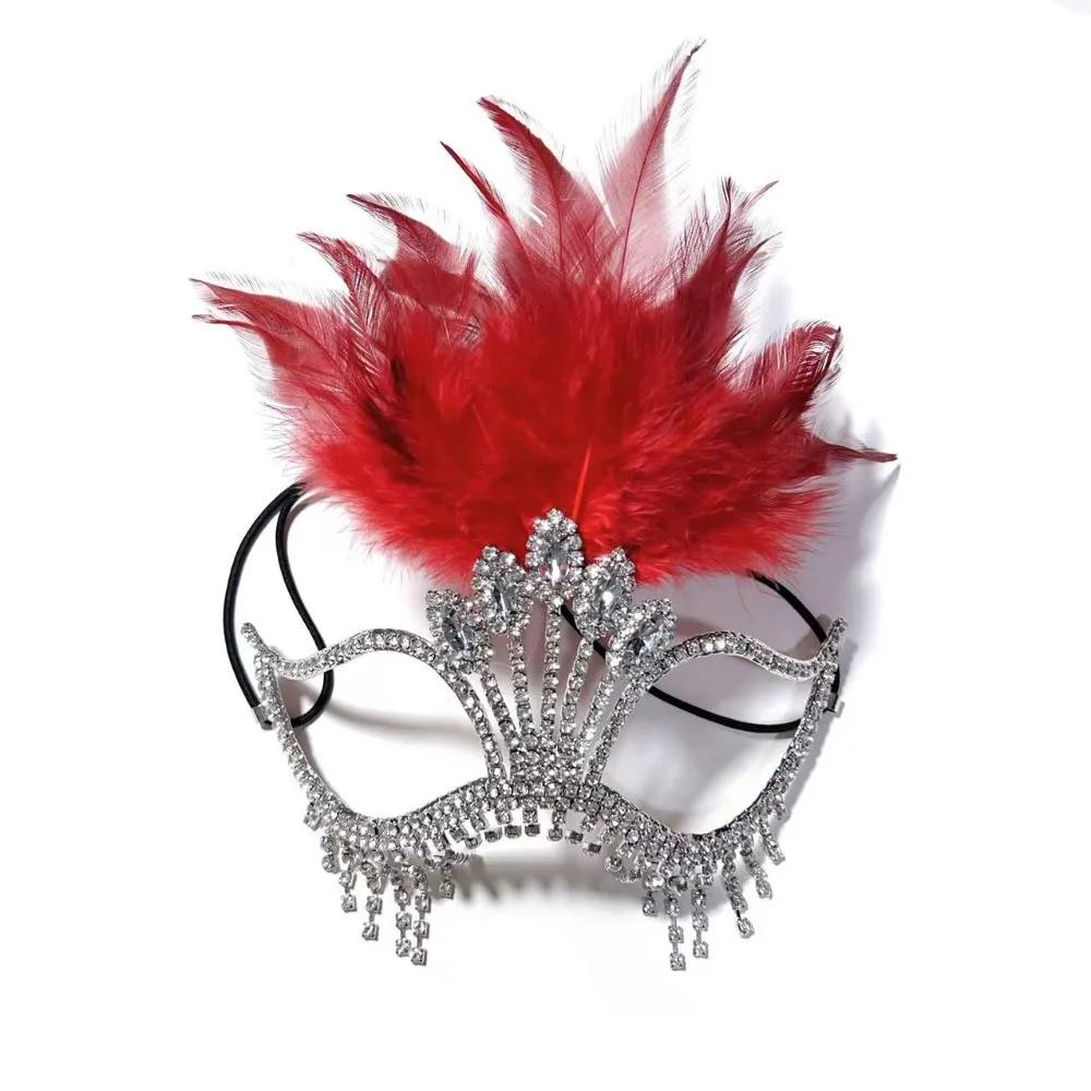 Fashion Accessory Mysterious Style Rhinestone Mask Creative High-End Sparkle Feather Mask Decorative Half-Face Mask Halloween