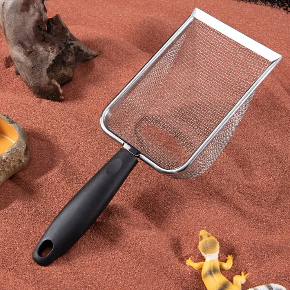 Stainless Steel Reptile Sand Shovel Fine Mesh Design Non-slip Handle Substrate Cleaner Scoop with Hanging Hook Fast Sifting