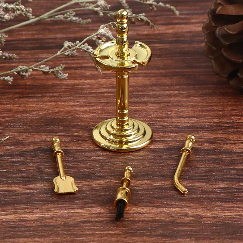 4 szt. Miniaturowe narzędzia do czyszczenia ze stopu, stojak ekspozycyjny do domku dla lalek w skali 1/12, akcesoria do dekoracji, mikro krajobraz, dekoracja domu