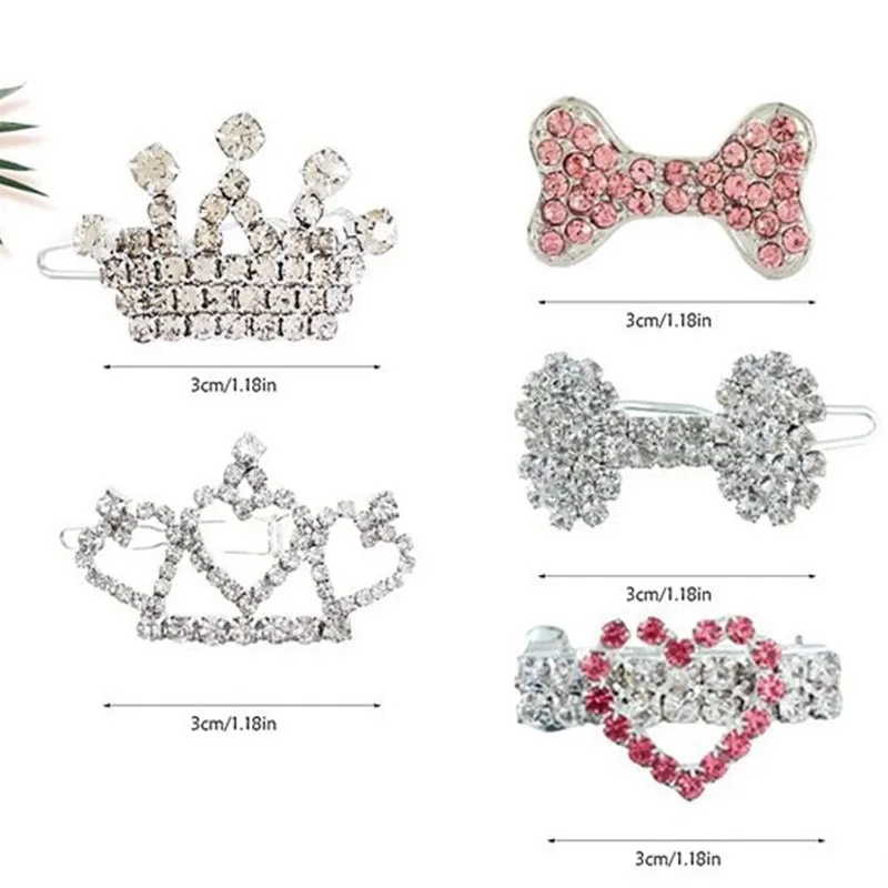 Fashion Crystal Rhinestone Dog Hair Clip Crown Accessories Pet Grooming for Puppy Cats Pet Hairpins Dog Multicolor Cat Headwear