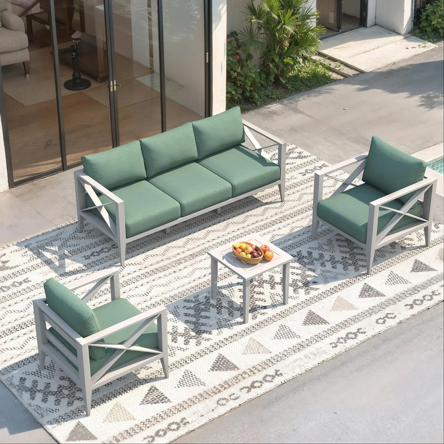 

Aluminum Outdoor Patio Furniture Set with 5.2" Thick Cushions, 6-Piece Outdoor Sectional, Patio Conversation Sets, Customized