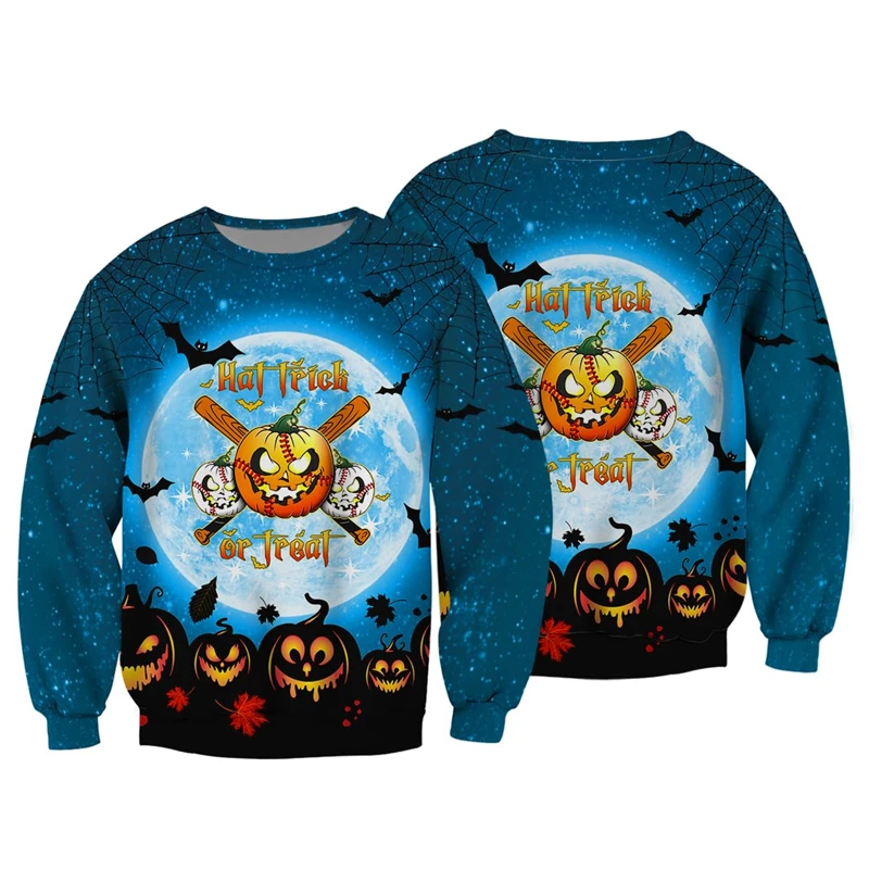 Horror 3D Print Sweatshirts Halloween Harajuku Men Pullover Sweater Long Sleeve Crewneck Streetwear Hoody Clothing Fun Kids Tops