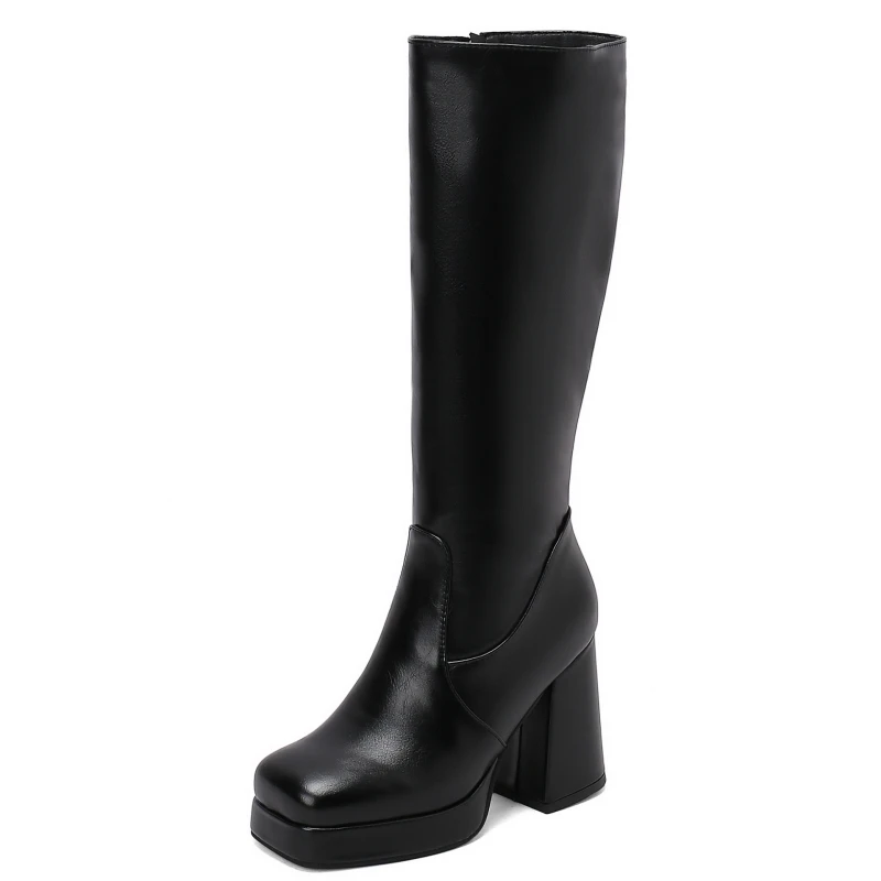 White Knee High Boots Women Platform 2025 Sexy Zipper Thick High Heels Black Long Boot Autumn Winter Shoes Large Size 44 48