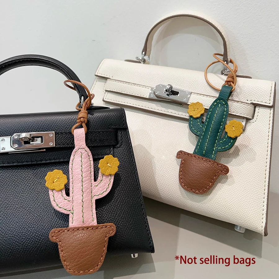 Cowhide Cactus Bag Charm/keychain-your Daily Dose Of Cuteness With Fashionable Bag Pendant Leather Cords & Large Clip