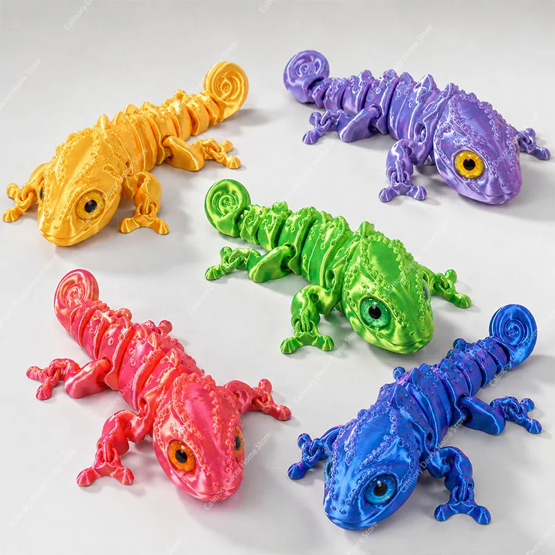 3D New Multi-joint Movable Simulation Eyes Printing Chameleon Figures for Home Accessories Kids Gift Living Room Decoration