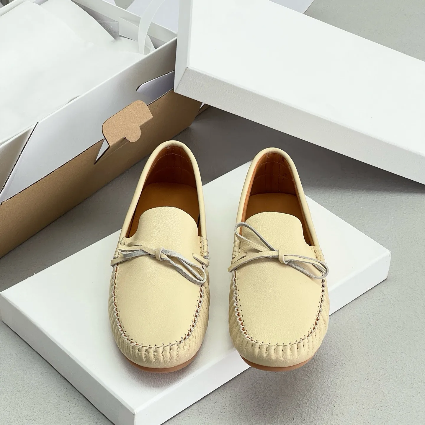 

Dave&di Minimalist Genuine Leather Shoes French Retro Bow Flat Bean Shoes Women's Boat Shoes Loafer Shoes Casual Flats Shoes