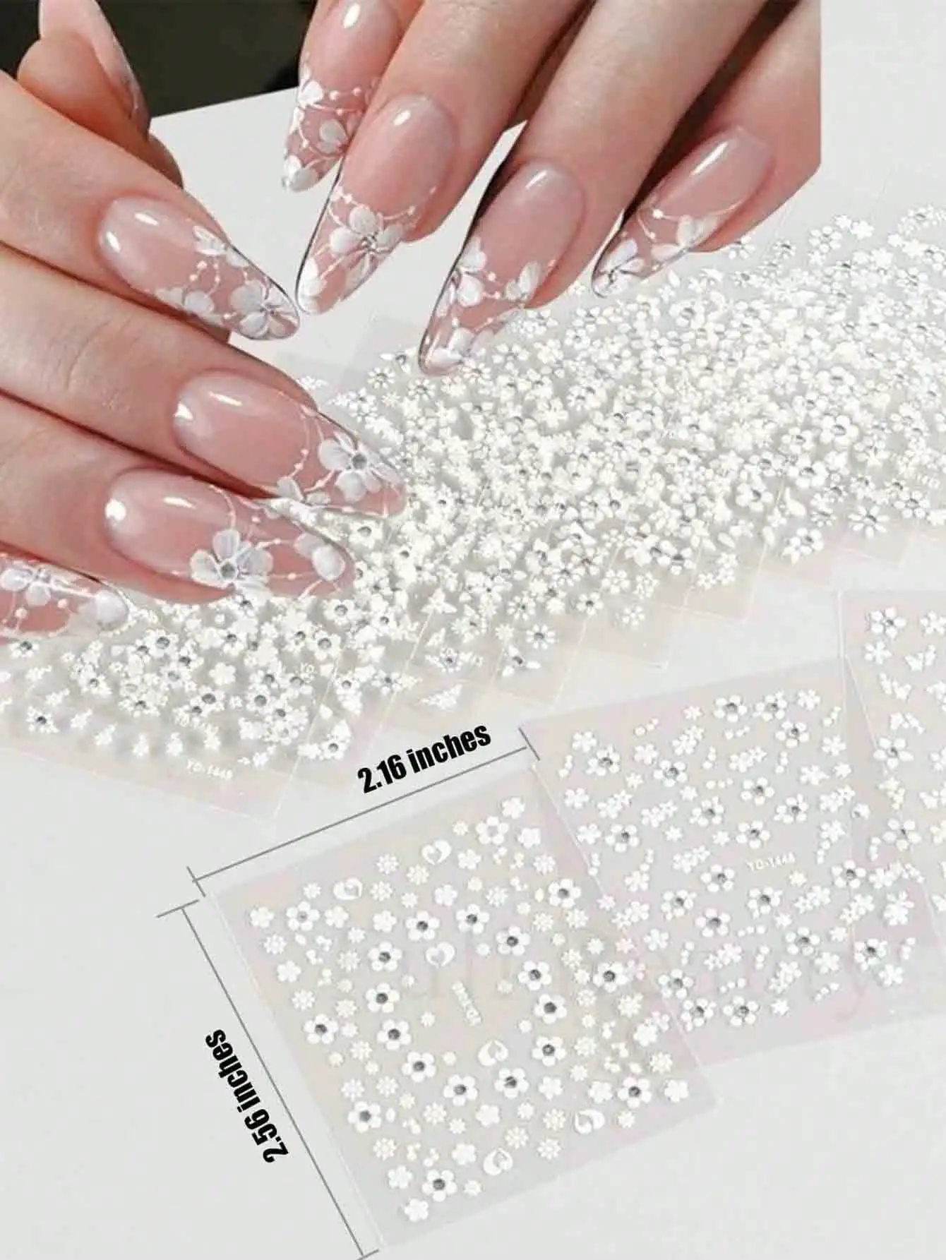 90 Nagelaufkleber fazer kurze Nahgel، 3D selfklemante weiße Blumen-Nagelaufkleber mit Strass-Design، Meerfarbige Laser-Gold-Nagel #3