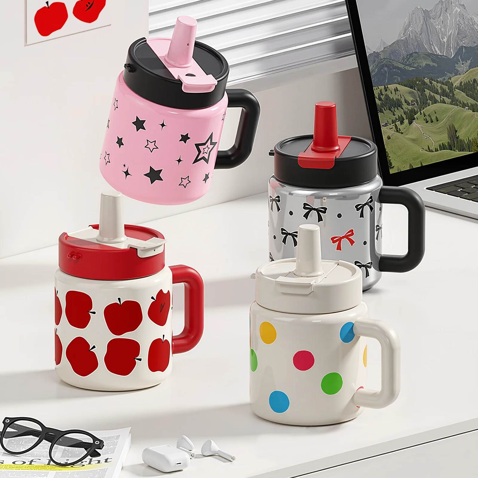 

[Изолированная чашка из нержавеющей стали] Стакан для кофе Civago 24 унций-18/8 с герметичной соломенной крышкой 2-в-1-18/8 Вакуумный Insu из нержавеющей стали