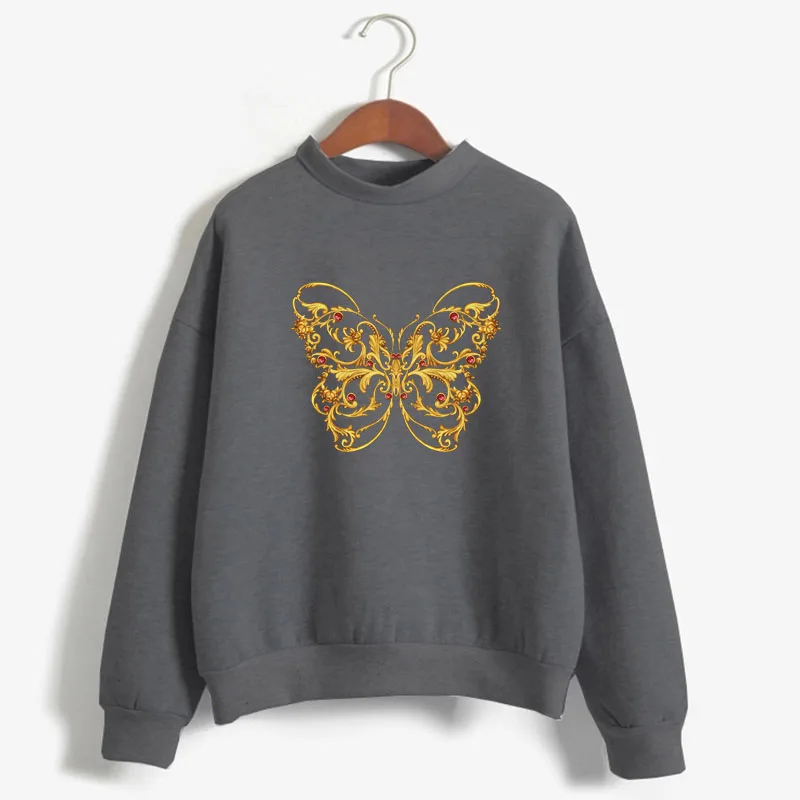 

Cartoon Butterfly Floral Elegant Print Women Sweatshirt Korean O-neck Knitted Pullover Thick Autumn Candy Color Lady Clothing