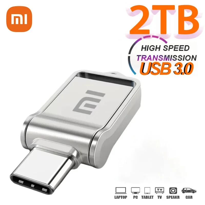 ไดรฟ์ปากกาแบบพกพา2TB โลหะ Xiaomi 1TB อินเตอร์เฟซ USB 3.0 Type-C กันน้ำ1TB 512GB memoria USB Flash Disk