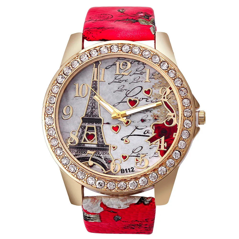 

Fashion Paris Eiffel Tower Watches Women Rose Gold Crystal Watches Leather Band Quartz Wristwatches Girls Ladies Reloj Mujer