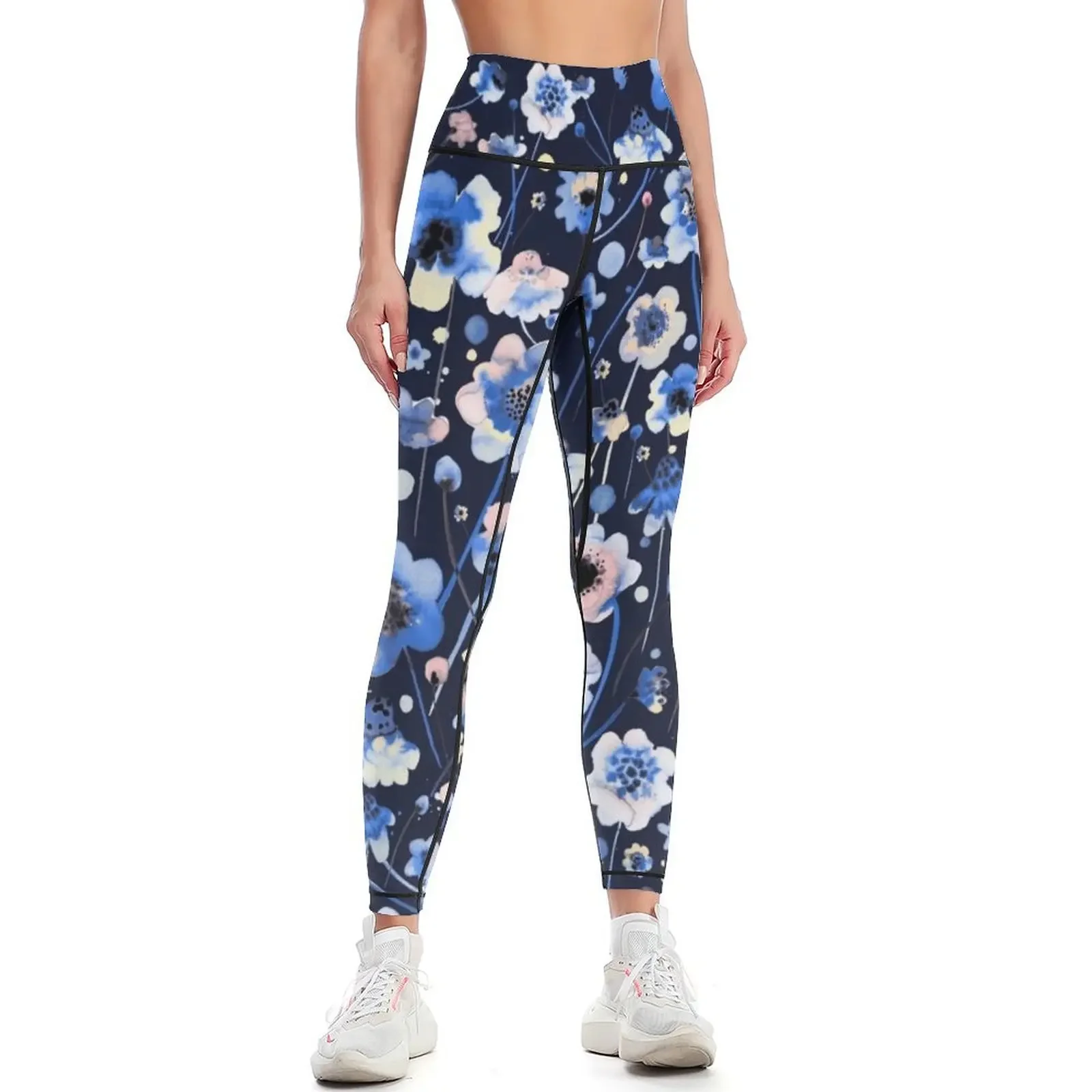 Soft wildflowers painted with ink and watercolor - pastel blue Leggings Legging sport sport legging Womens Leggings