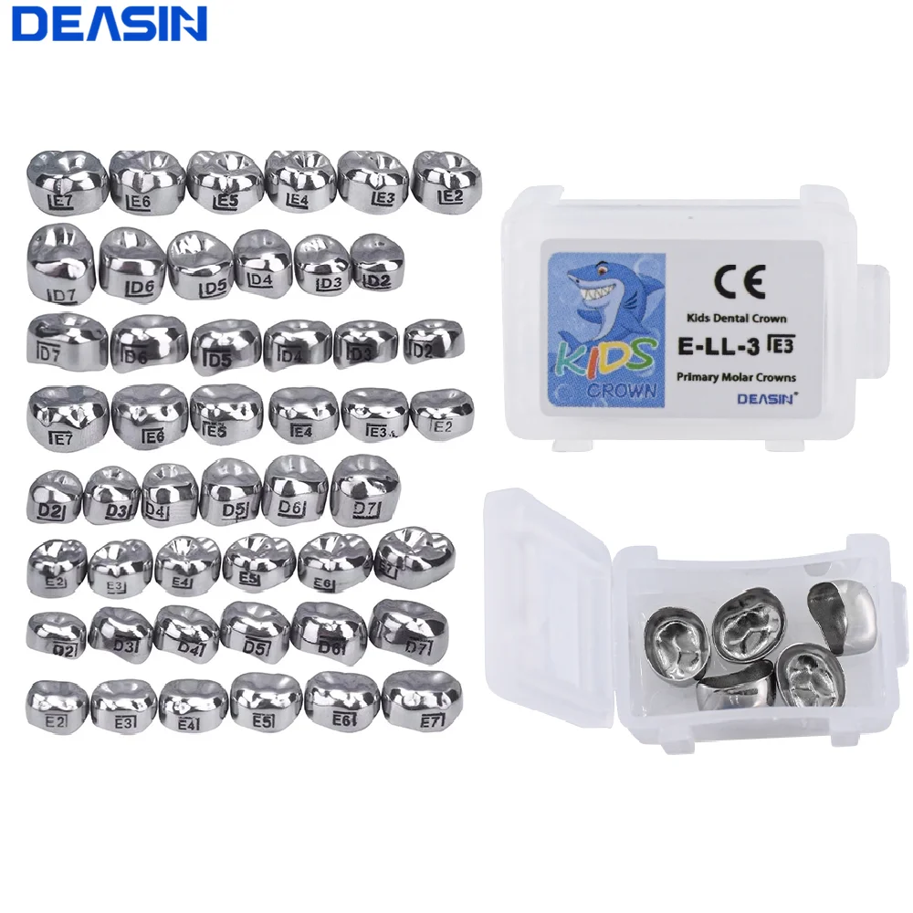 5pc/box Dental Stainless Steel Crown Kids Primary Molar Refill for Upper/Lower Left/Right Crowns Molar Teeth Dentistry Equipment