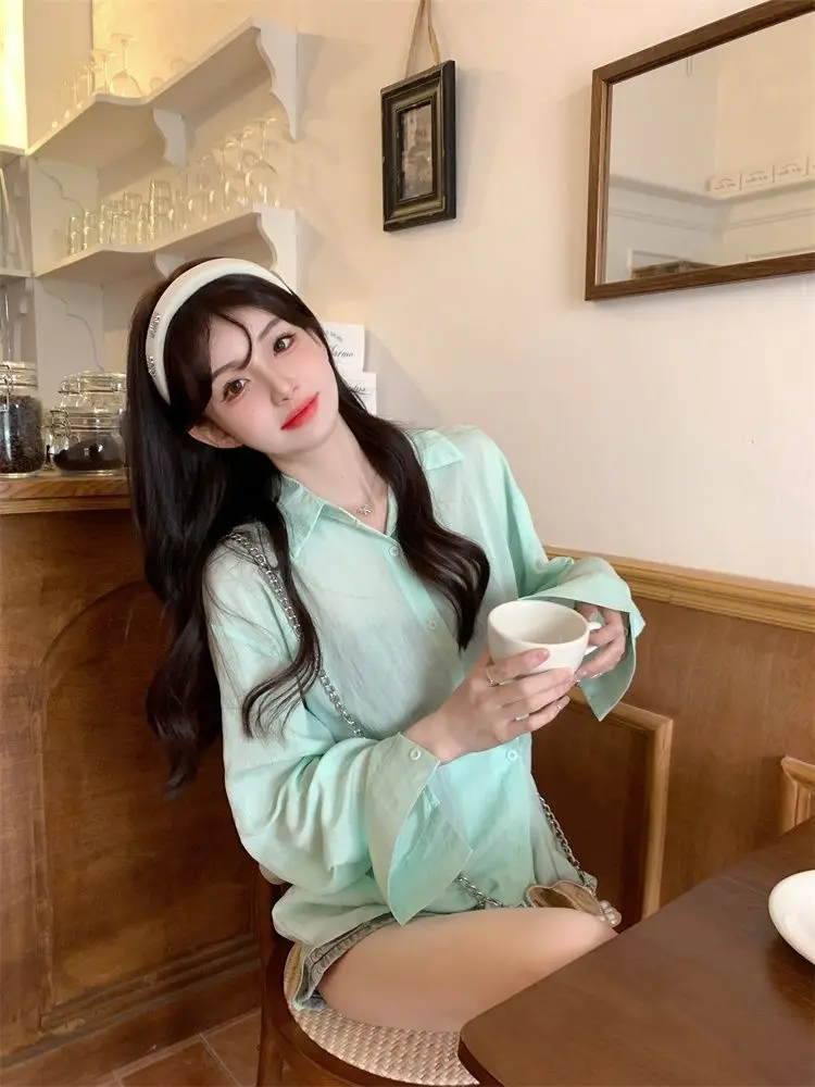 Micro Transparent Sunscreen Shirt Jacket for Women's Summer 2024 New Purple Loose Medium Length Thin Cardigan Top