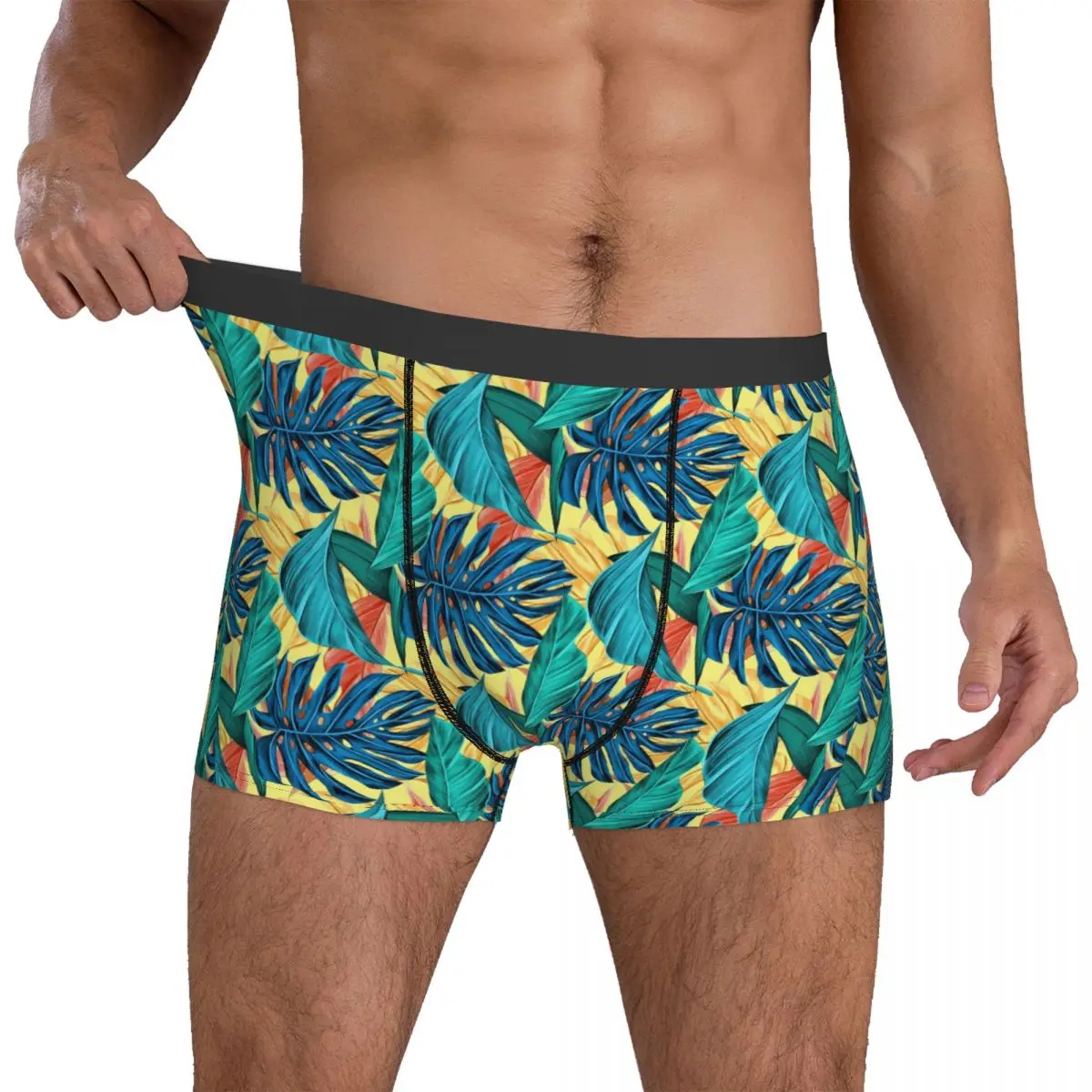 Tropical Leaf Underwear Lemon Yellow Men's Boxer Brief Stretch Boxershorts Hot Sale Print Oversize Underpants