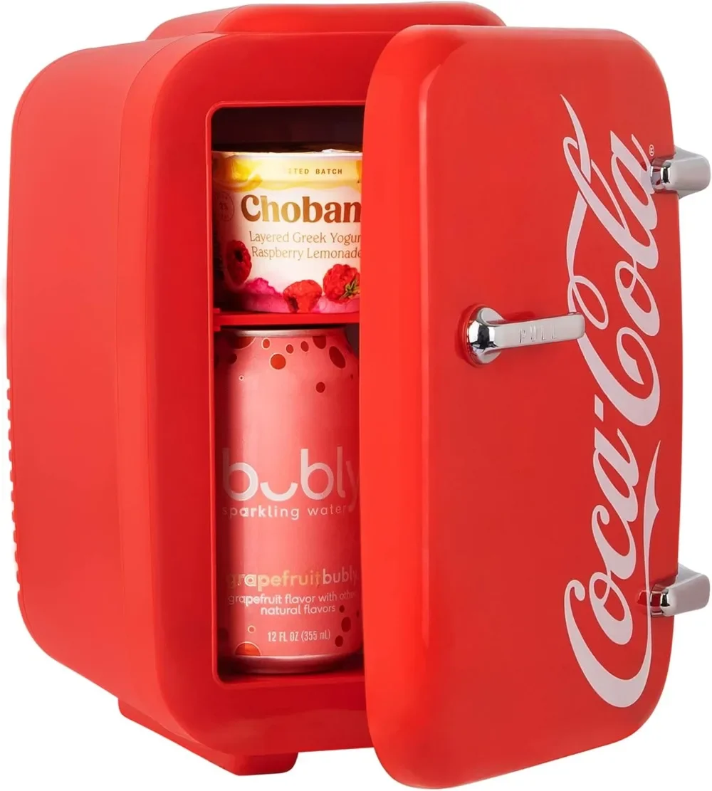 Retro Minikoelkast, 4l/6 Kan 12V Draagbare Koeler En Warmer, Ac/Dc En Speciale Usb-Opties, Rood