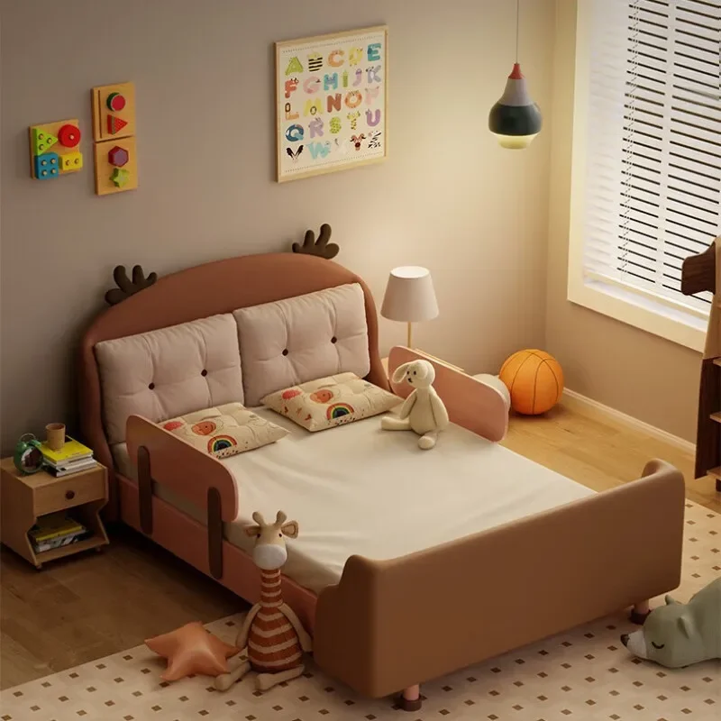 Soft bag children's bed Solid wood island bed Boys and girls single  1.5 meters Princess bed Girls bedroom with guardrail