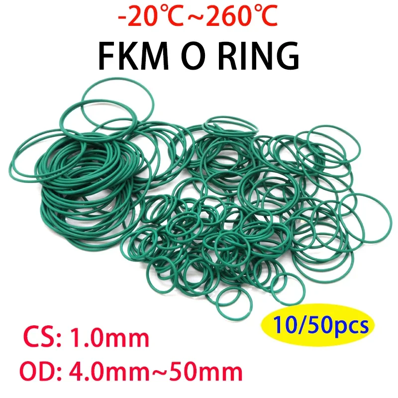 

10/50Pcs Green FKM O Ring CS 1mm OD 4~50mm Sealing Gasket Insulation Oil Resistant High Temperature Resistance Fluorine Rubber