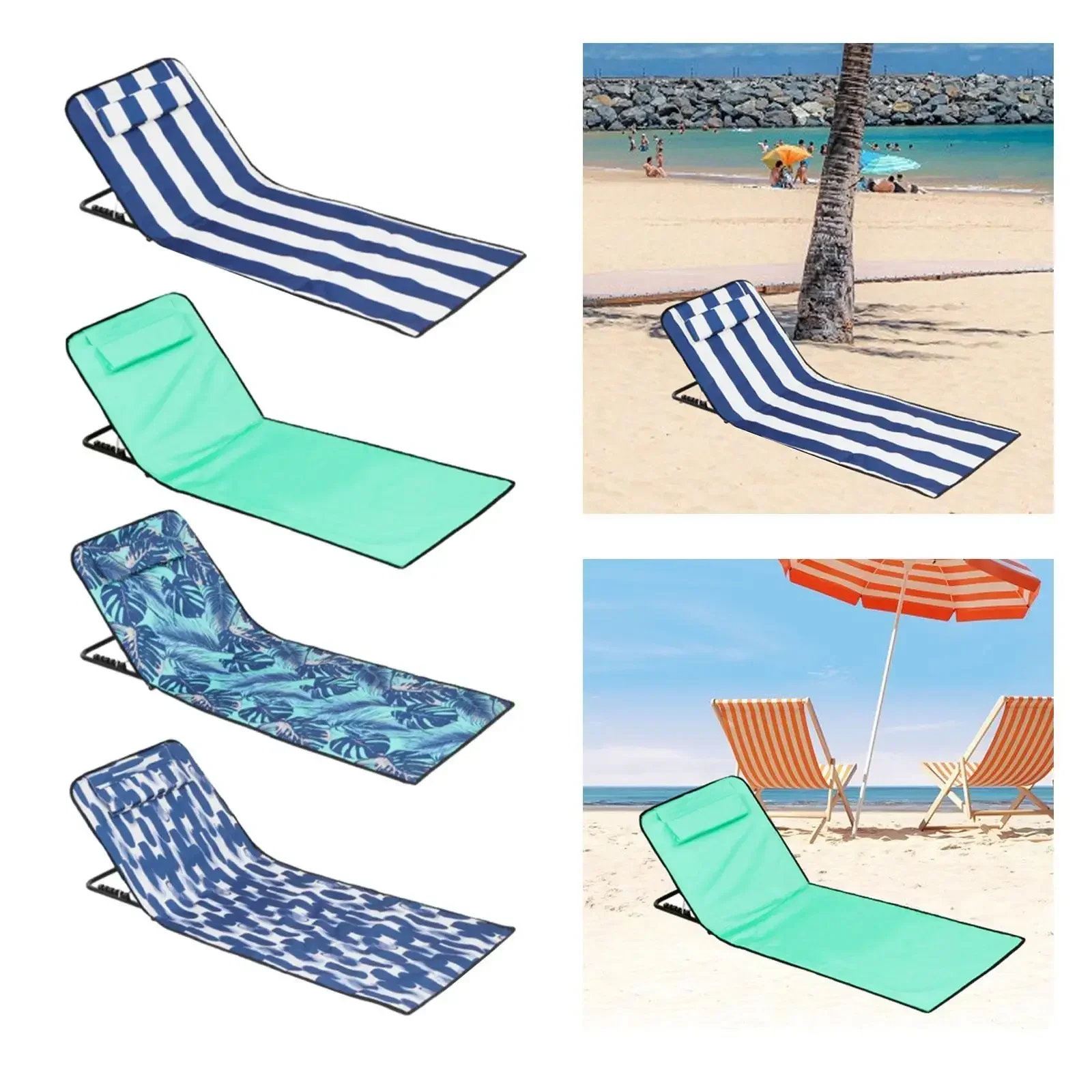 Folding Beach Chair With Adjustable Seating Dual-Purpose Beach Mat Outdoor Portable Single Leisure Chair Lightweight Portable  Factory Direct Wholesale, Affordable Bulk Price Cost-effective Bulk Price