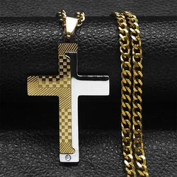 HNSP Cross Necklace For Men Stainless Steel Pendant Cuban Chain Male Jewelry Accessories