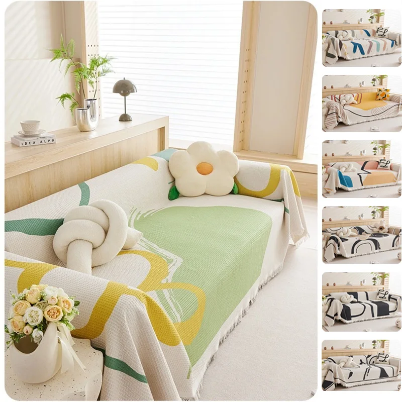 

1Pc Sofa Protector with Polyester Fiber Modern Minimalist Waffle Print Pet Friendly Sofa Blanket Seasonal UniversalSofa Cover