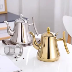 2021 1L Thick Stainless Steel Teapot Golden Silver Tea Pot with Infuser Coffee Pot Induction Cooker Tea Kettle Water Kettle