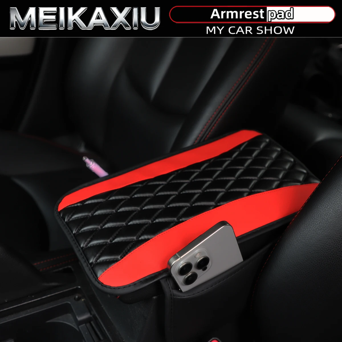 Women's Car Interior Accessory PU Leather 3D Multi-Color Handrail Pad with Storage Bag Fashionable Car Handle Cover