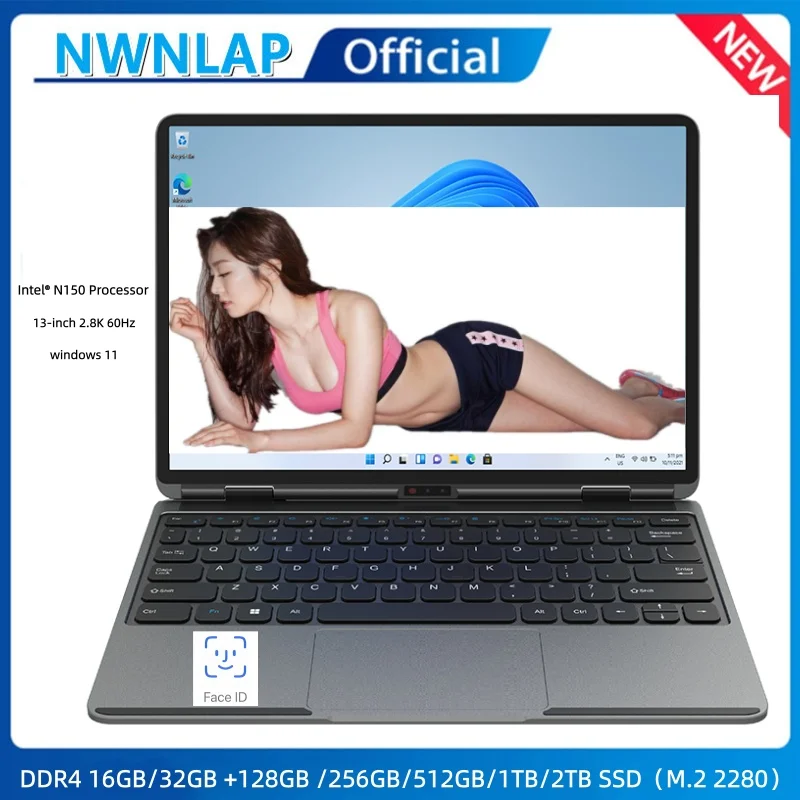 Factory Manufacturer 32GB Intel N150 CPU 13-inch Carbon Fiber Ultra-thin Notebook Computer 2.8K High-definition Screen Face ID