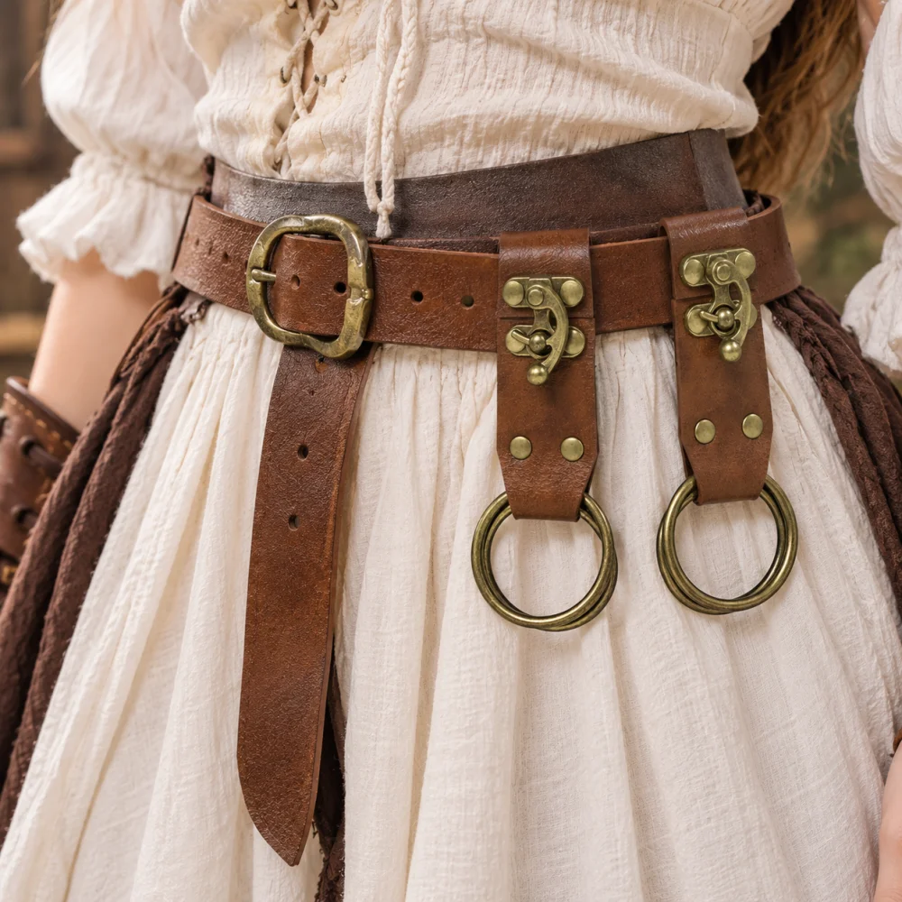 1 Pair Medieval PU Leather Skirt Hike Clips Vintage Double Ring Skirt Lifters Belt Hangers Viking Renaissance Faire LARP Fantasy