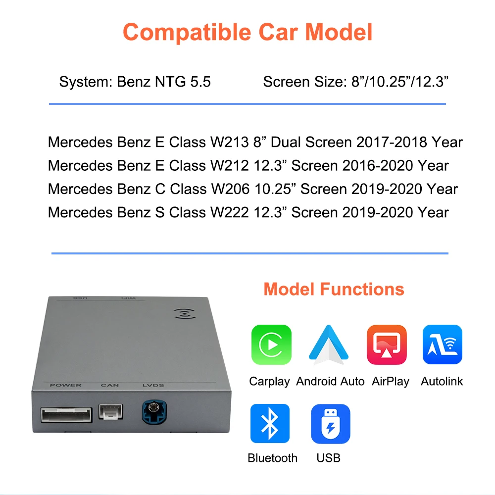 Bonroad Wireless Carplay Android Auto Interface For Mercedes Benz C E S Class W222 W206 W213 W212 NTG 5.5 System Airplay Module – Detail 4