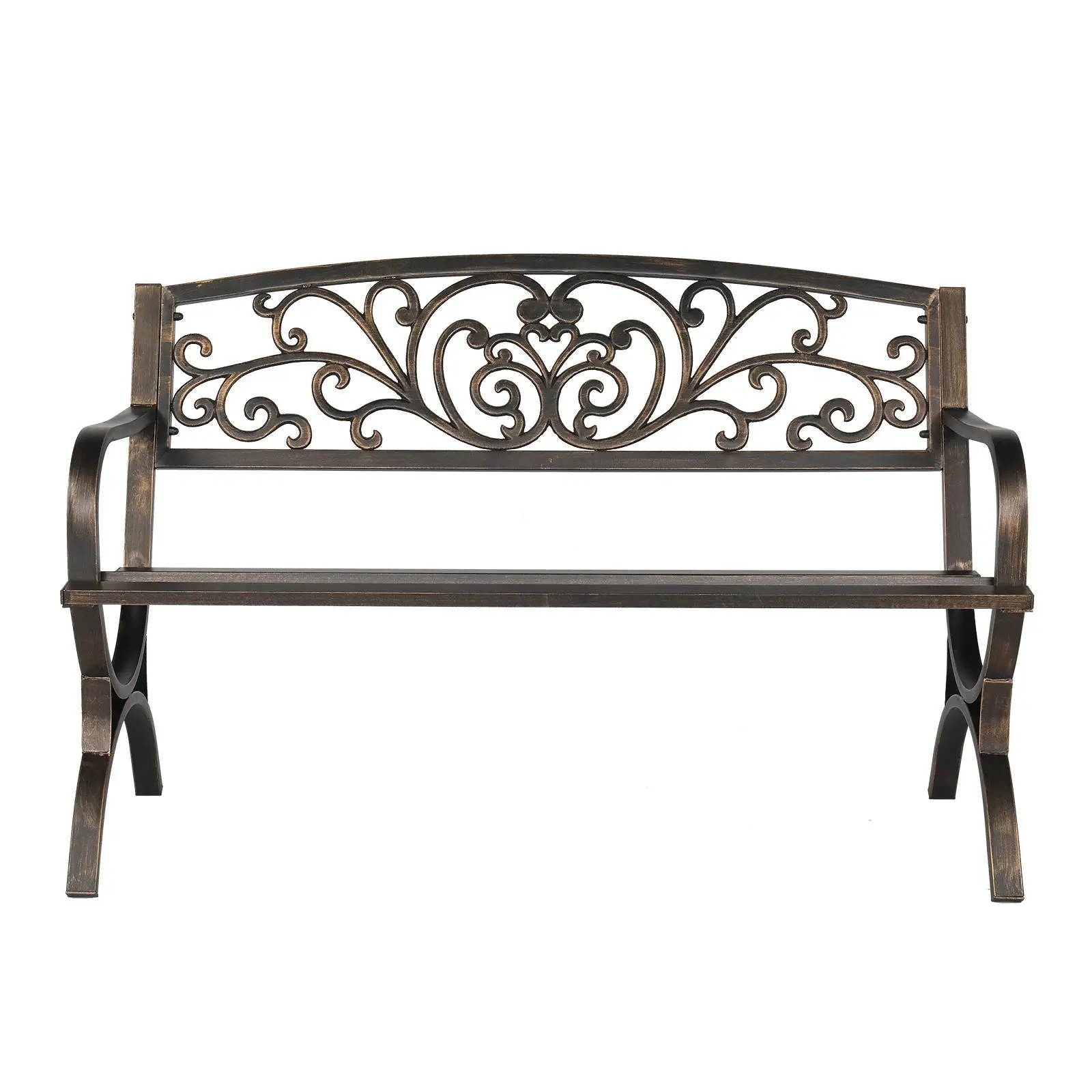 50-Inch Bronze Iron Back Cross Feet Garden Bench - Elegant Outdoor Seating