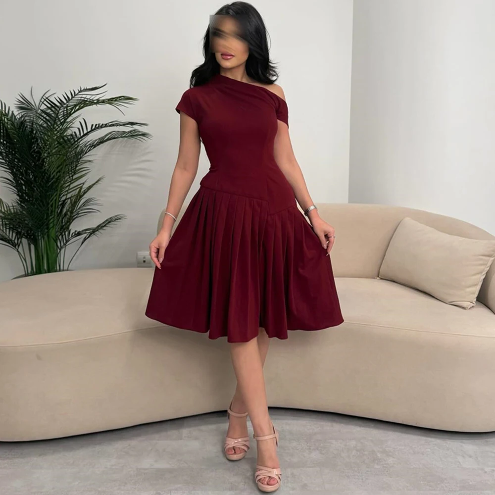 

Fashion Jersey A-Line Evening Dress Classic Short Sleeves Cocktail Dresses Simple Zipper Back Customized Bespoke Occasion Gowns