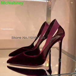 Wine Red Suede Fabric Pumps For Female Women 2024 Pointed Toe Slip-on Thin High Heel Elegant Luxury Simple Design Elegant Shoes