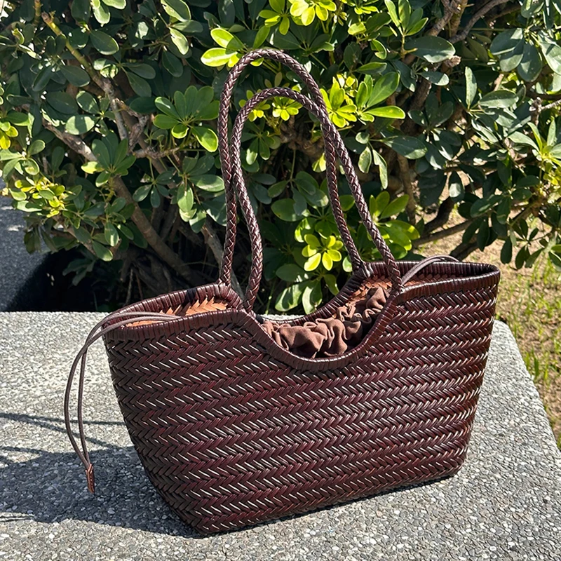 

Женская летняя сумка из соломы, плетеная сумка-тоут из натуральной кожи, вместительная сумка-корзина для покупок из натуральной кожи